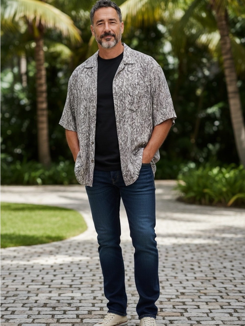 Caribbean 100% Silk Men’s Button Down Vintage Shirt